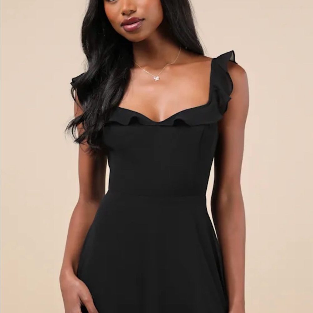 Lulu's Classic Black Maxi Dress with Ruffle Detail - Picture 1 of 3